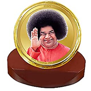                       Diviniti Sathya Sai Baba Gold Plated Metallic Car Frame Table Decor| MCF 1C Classic Sathya Sai Baba and 24K Gold Plated Foil| Religious Frame Idol for Pooja Gifts Items (5.5 CM x 5.0 CM)                                              