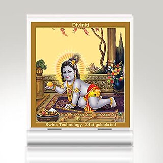                       DIVINITI Laddu Gopal ji Idol Photo Frame for Car Dashboard Table Dxc3xa9cor|ACF 3A ACRYLIC Frame and 24K Gold Plated Foil and |Idol for Pooja Gifts Items (5.8X4.8 CM)                                              