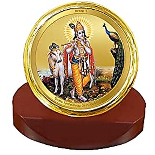                       DIVINITI Krishna with cow Idol Photo Frame for Car Dashboard Table Dxc3xa9cor office|MCF 1C Gold Metallic Photo Frames and 24K Gold Plated Foil|Religious photo frame idol for Pooja Gifts (5.5X5.0 CM)                                              