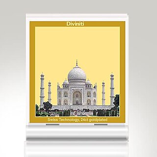                       DIVINITI Taj Mahal Photo Frame for Car Dashboard Table Decor| MDF 1B P+ Classic Taj Mahal and 24K Gold Plated Foil| Wooden Frame Idol for Decoration Gifts Items (7CM X 7 CM)                                              