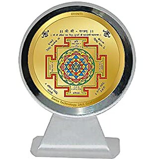                       DIVINITI Shri Yantra Idol Photo Frame for Car Dashboard Table Dxc3xa9cor office | MCF 1CR Metallic Photo Frames and 24K Gold Plated Foil| Religious photo frame idol for Pooja Gifts Items (6.2x4.5 CM)                                              