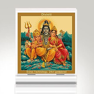                       DIVINITI Shiv Parivar Photo Frame for Car Dashboard Home Table Decor ACF 3A Acrylic Classic Shiv Parivar and 24K Gold Plated Foil Religious Frame Idol for Pooja Gifts Items (5.8 X 4.8 CM)                                              