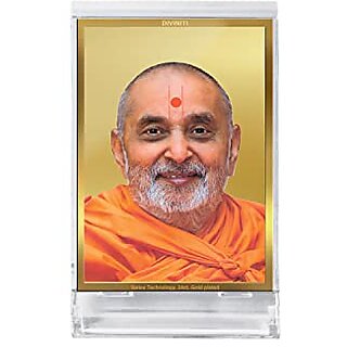                       DIVINITI Pramukh Swami Photo Frame for Car Dashboard Table Decor ACF 3 Classic Pramukh Swami and 24K Gold Plated Foil Religious Frame Idol for Pooja Worship Gifts Items (11.0X 6.8 CM)                                              