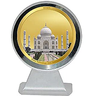                      Diviniti Taj Mahal Gold Plated Metallic Car Frame Table Decor MCF 1CR Classic Taj Mahal and 24K Gold Plated Foil Religious Frame Idol for Pooja Worship Gifts Items (5.5 CM x 5.0 CM)                                              