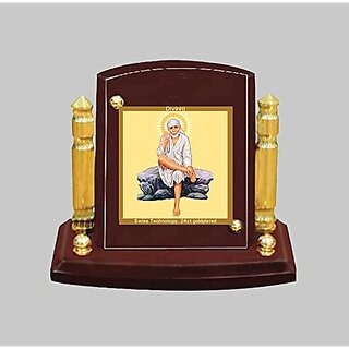                       Diviniti Sai baba Close up God Idol Photo Frame for Car Dashboard Table Dxc3xa9corMDF 1B wooden Frame 24K Gold Plated Foil and Engraved Pillars of BrassIdol for Pooja Gifts Item (7x9 cm)                                              