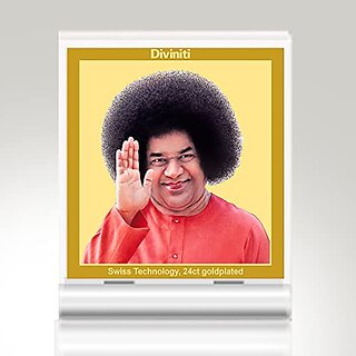                       DIVINITI Sathya Sai Baba Photo Frame for Car Dashboard Table Decor ACF 3A Classic Sathya Sai Baba and 24K Gold Plated Foil Religious Frame Idol for Pooja Worship Gifts Items (5.8 X 4.8CM)                                              