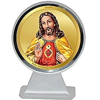                       DIVINITI Lord Jesus Christ God Photo Frame for Car Dashboard Table Dxc3xa9cor office  MCF 1CR Photo Frames and 24K Gold Plated Foil Religious photo frame idol for Pooja Gifts Items (6.2x4.5 CM)                                              