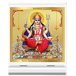                       DIVINITI Santoshi Mata Photo Frame for Car Dashboard Table Decor ACF 3A Classic Santoshi Mata and 24K Gold Plated Foil Religious Frame Idol for Pooja Worship Gifts Items (5.84.8 CM)                                              