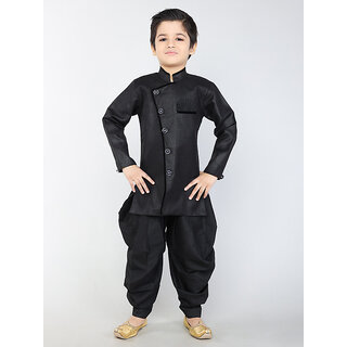                       BBS Creation Boy's Festive  Party Angarkha With Dhoti Pant Set (Black Pack of 1)                                              