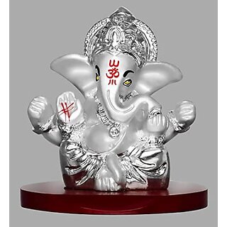                       Diviniti Four Hands Lord Ganesha Statue for Car Dashboard  999 Silver Plated Sculpture of Ganpati Figurine Peace and Prosperity Idol for Mandir Office and Home Home Decor Gifts (7 X 6.5 cm)                                              