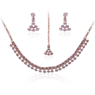 Arsuvi Valentine Gifts For Girlfriend/Wife Crystal Stylish Necklace Jewellery Set With Earrings  Maangtikka JW0011