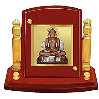                       Diviniti Mahavir God Idol Photo Frame for Car Dashboard Table Dxc3xa9cor officeMDF 1B p+ wooden Frame 24K Gold Plated Foil and Engraved Pillars of BrassIdol for Pooja Gifts Items (7x9cm)                                              