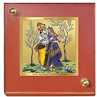                       DIVINITI Radhakrishna 1 Idol Photo Frame for Car Dashboard Table Decor office  MDF 1B wooden Frame and 24K Gold Plated Foil Religious photo frame idol for Pooja prayer Gifts Items (6.3x5.5 cm)                                              