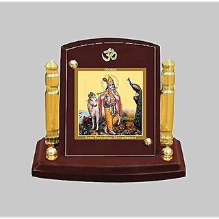                       DIVINITI Krishna with cow Idol Photo Frame for Car Dashboard Table Dxc3xa9cor officeMDF 1B Frame 24K Gold Plated Foil and Engraved Pillars of BrassIdol for Pooja prayer Gifts Items (7x 9CM)                                              