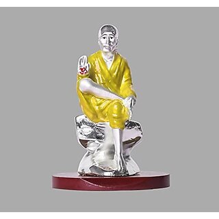                       Diviniti Sai Baba Statue for Car Dashboard999 Silver Plated Sculpture of Sai Baba Figurine Peace and Prosperity Idol for Mandir Office and Home Home Decor Gifts (6cm X 6 cm) (1 Pack)                                              