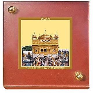                       DIVINITI Golden Temple Photo Frame for Car Dashboard Table Decor MDF 1B Classic Golden Temple and 24K Gold Plated Foil Religious Frame Idol for Pooja Gifts Items (6.3CM X 5.5 CM) (1 Pack)                                              