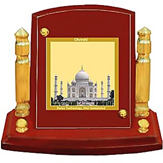                       DIVINITI Taj Mahal Photo Frame for Car Dashboard Table Decor MDF 1B P+ Classic Taj Mahal and 24K Gold Plated Foil Wooden Frame Idol for Decoration Gifts Items (7 X 9CM)                                              
