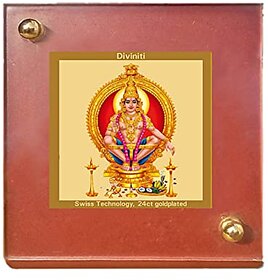 DIVINITI Ayyapan Ji God Idol Photo Frame for Car Dashboard Table Dxc3xa9cor office|MDF 1B wooden Frame and 24K Gold Plated Foil| Religious photo frame idol for Pooja Gifts Items (6.3x5.5 cm) (1 Pack)