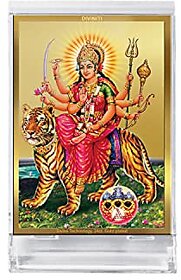 DIVINITI Durga Ji Goddess Idol Photo Frame for Car Dashboard Table Dxc3xa9cor|ACF 3 Acrylic Frame 24K Gold Plated Foil| Idol for Pooja Gifts Items (11.0 X 6.8 CM)