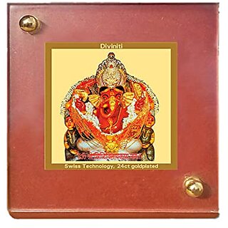                       DIVINITI Shree Siddhivinayak Idol Photo Frame for Car Dashboard Table Dxc3xa9cor office | MDF 1B wooden Frame and 24K Gold Plated Foil| Religious photo frame idol for Pooja Gifts Items (6.3x5.5 cm)                                              