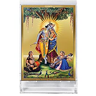                       DIVINITI Radhakrishna God Idol Photo Frame for Car Dashboard Table Dxc3xa9cor office | ACF 3 Acrylic Frame 24K Gold Plated Foil|Idol for Pooja prayer Gifts Items (11.0 X 6.8 CM)                                              