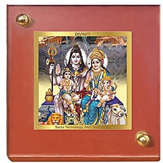                       Diviniti Lord Shiva's Family Idol for Car Dashboard Table Decor Office | MDF 1B Wooden Frame and 24K Gold Plated Foil| Religious Idol for Pooja Prayer Gifts Items (6.3x5.5 cm) (1 Pack)                                              