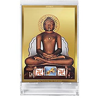                       DIVINITI Mahavir Photo Frame for Car Dashboard Table Decor|ACF 3 Classic Mahavir and 24K Gold Plated Foil| Religious Frame Idol for Pooja Gifts Items (11.0 X 6.8 CM)                                              