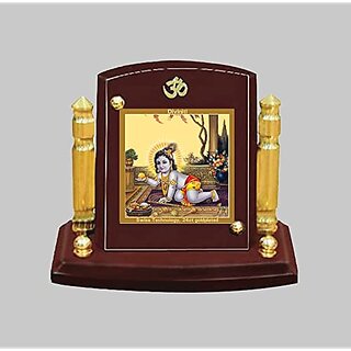                       DIVINITI Laddu Gopal ji Idol Photo Frame for Car Dashboard Table Dxc3xa9cor|MDF 1B wooden Frame and 24K Gold Plated Foil and Engraved Pillars of Brass|Idol for Pooja Gifts Items (7x 9CM)                                              