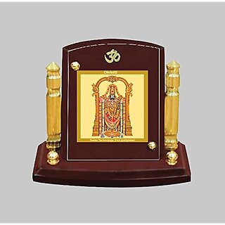                      DIVINITI Tirupati Balaji God Idol Photo Frame for Car Dashboard Table Dxc3xa9cor|MDF 1B wooden Frame 24K Gold Plated Foil and Engraved Pillars of Brass|Idol for Pooja Gifts Items (7x 9CM)                                              