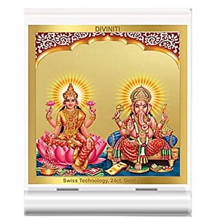                       DIVINITI Ganesh and Laxmi Ji Idol Photo Frame for Car Dashboard Table Dxc3xa9cor|ACF 3A ACRYLIC Frame 24K Gold Plated Foil and |Idol for Pooja Gifts Items (5.8X4.8 CM)                                              