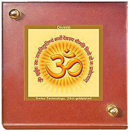 DIVINITI Gyatri Mantra Idol Photo Frame for Car Dashboard Table Dxefxbfxbdcor Office | MDF 1B Wooden Frame and 24K Gold Plated Foil| Religious Photo Frame Idol for Pooja Gifts Items (6.3x5.5 cm) (1 Pack)