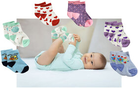Neeba Multicolor Ultra Soft Cotton Blend Socks for Newborn Baby Pack of 6