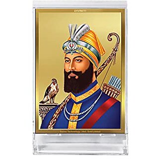                       DIVINITI Guru Gobind Singh Idol Photo Frame for Car Dashboard Table Dxc3xa9cor|ACF 3 Classic Guru Gobind singh acrylic Frame 24K Gold Plated Foil |Idol for Pooja Gifts Items (11.0 X 6.8 CM)                                              