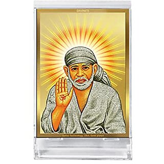                       DIVINITI Sai Baba Photo Frame for Car Dashboard Table Decor|ACF 3 Classic Sai Baba and 24K Gold Plated Foil| Religious Frame Idol for Pooja Gifts Items (11.0X 6.8 CM)                                              