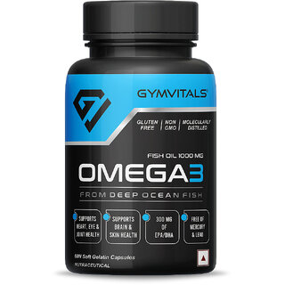 Gymvitals Fish Oil 1000mg For Men  Women with 180mg EPA and 120mg DHA , For Healthy Joints, Brain, Eye, Heart,