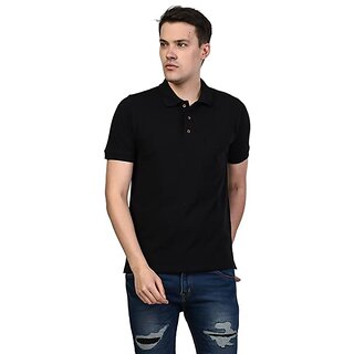 Tee Stores Mens Black Solid Polo T-Shirt