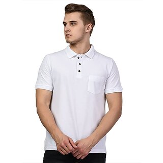 Tee Stores Mens White Solid Polo T-Shirt