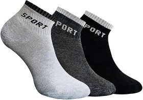 AEROHAVEN Men's Premium Cotton Cushion Sports Solid Ankle Socks, Free Size - S008, Pack of 3 (Multicolored)