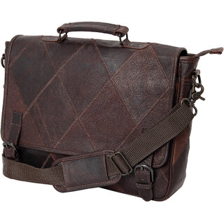 ZINT Waxy Genuine Dark Brown Full Grain Leather Unisex Messenger 15 inches Laptop Bag