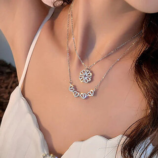 Code Yellow hyacinth 4 pcs zircon heart magnetic clover necklace silver Code Yellow hyacinth 4 pcs zircon heart magnetic clover necklace silver
