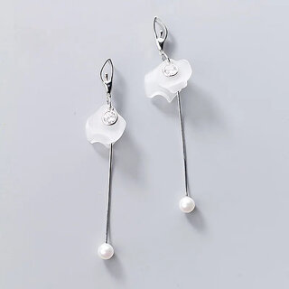                       Salty white acrylic petal ballerina earrings silver                                              