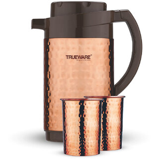                       Trueware Neo Thrush 1200 Insulated Copper Jug -1000ml, Copper with 2 copper glass                                              