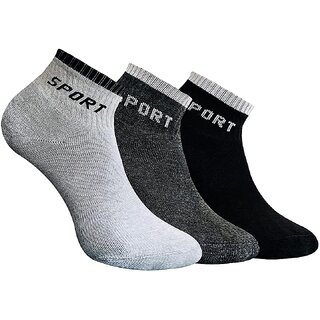                       AEROHAVEN Men's Premium Cotton Cushion Sports Solid Ankle Socks, Free Size - S008, Pack of 3 (Multicolored)                                              