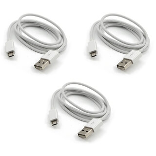                       USB Data Cable and Fast Charging Cable for all Android phones - White (Pack of 3)                                              