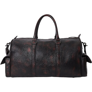 ZINT Brown Vintage Genuine Full Grain Brush-Off Leather Unisex Holdall Travel Duffle Weekender Bag