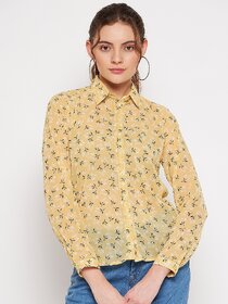 Purys Women Yellow Georgette Printed Casual Shirt