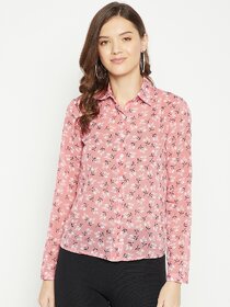 Purys Women Pink Georgette Printed Casual Shirt