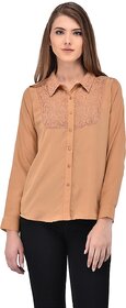 Purys Women Brown Poly Cotton Solid Formal Shirt