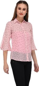 Purys Women Pink Poly Cotton Floral Casual Shirt