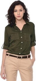 Purys Women Green Cotton Blend Solid Formal Shirt